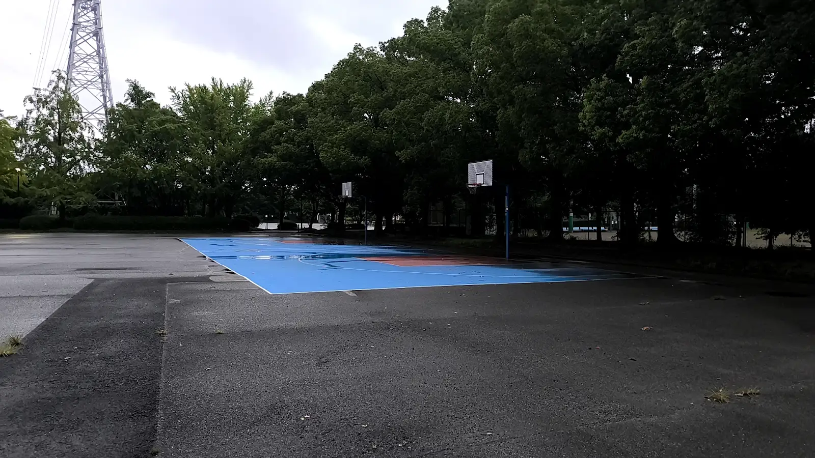 大宮第二公園の新3ポイントラインがある青いハーフコート