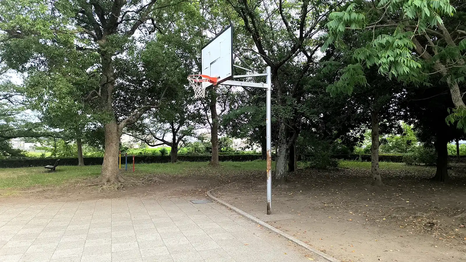 牛島公園の公式用バスケットゴールを横から見た様子