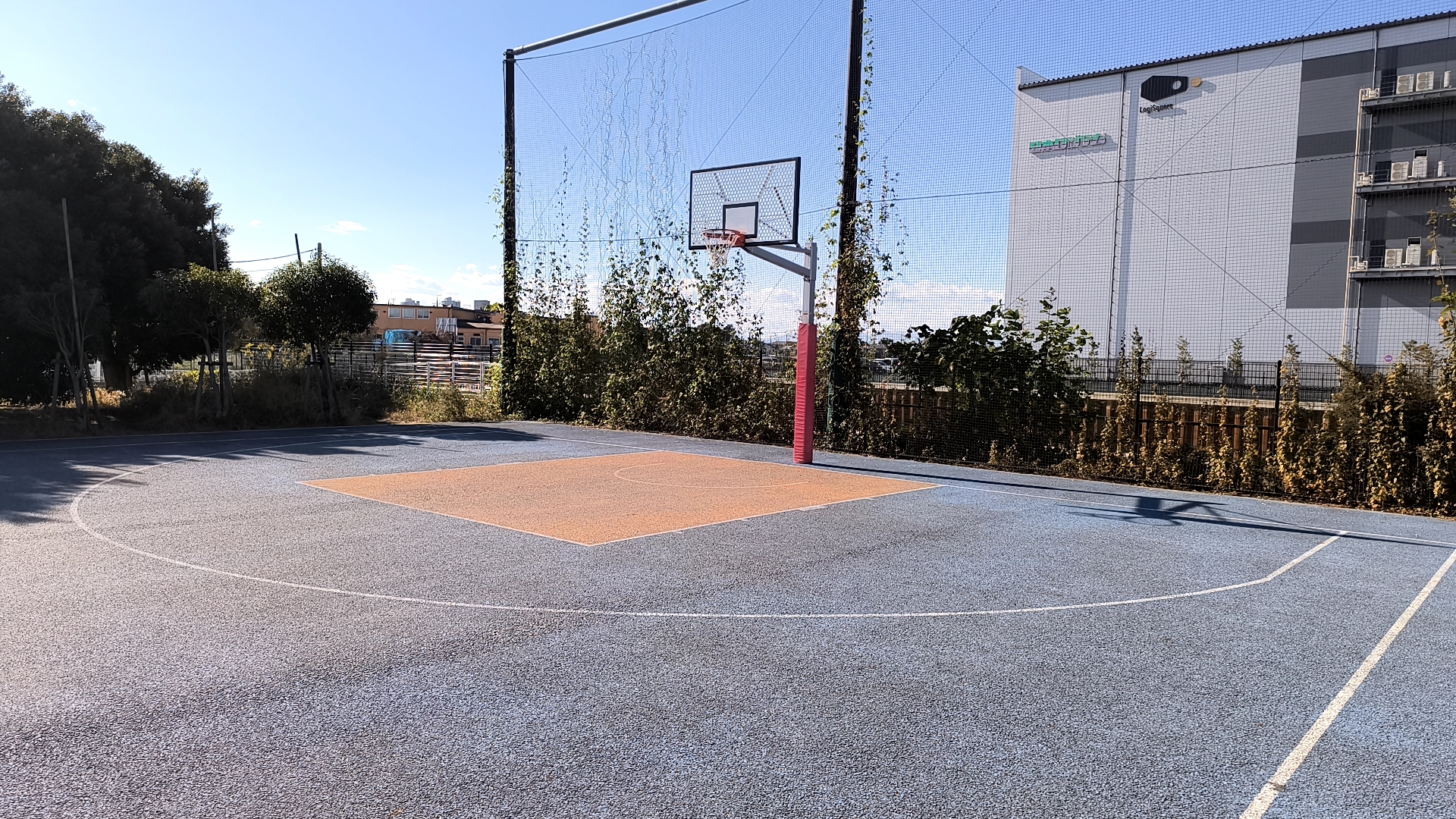 斜めから見たふじみ野市運動公園の3×3ハーフコート