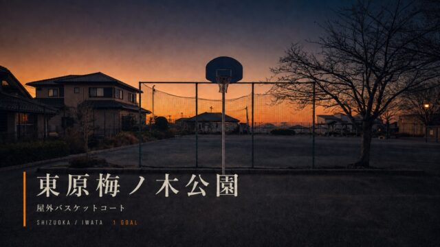 夕景の豊田東原梅ノ木公園にある屋外バスケットゴール