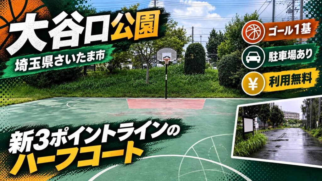 【埼玉県内でバスケットコートがある公園】大谷口公園｜新3ポイントラインのハーフコート